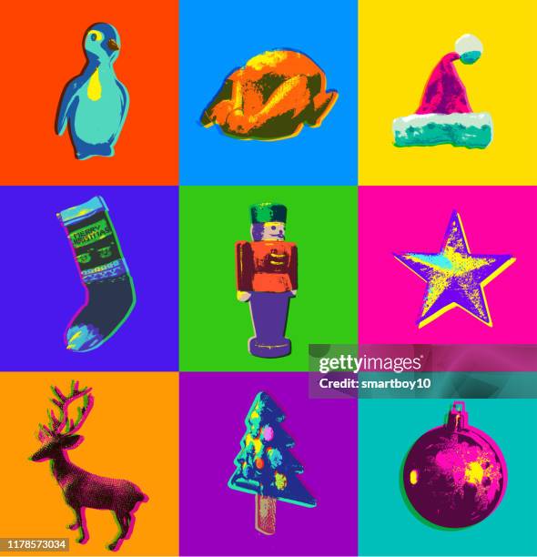 christmas icons - christmas penguins stock illustrations