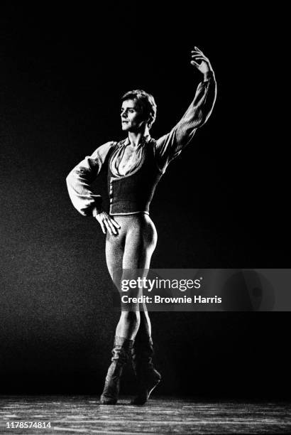 Russian-born American ballet dancer Mikhail Baryshnikov rehearsing 'Other Dances' at the Ed Sullivan Theatre, New York, New York, January 15, 1980.