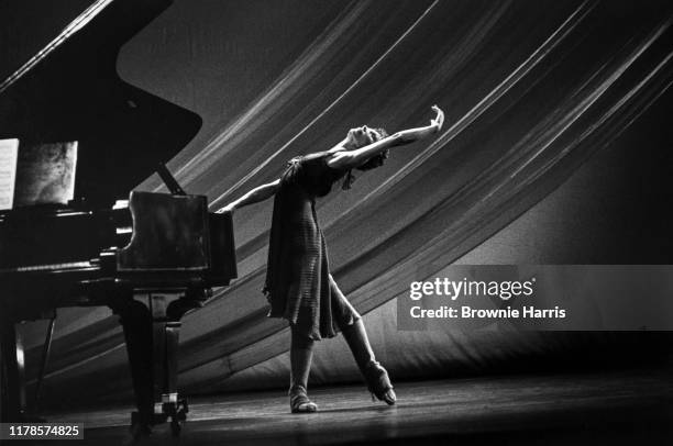 Russian ballet dancer Natalia Makarova rehearsing 'Other Dances' at the Ed Sullivan Theatre, New York, New York, January 15, 1980.