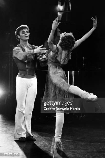 Ballet dancers Mikhail Baryshnikov and Natalia Makarova rehearsing 'Other Dances' at the Ed Sullivan Theatre, New York, New York, January 15, 1980.