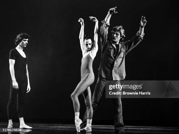 Danish ballet dancer and choreographer Peter Martins with unidentified dancers, New York, New York, January 10, 1980.