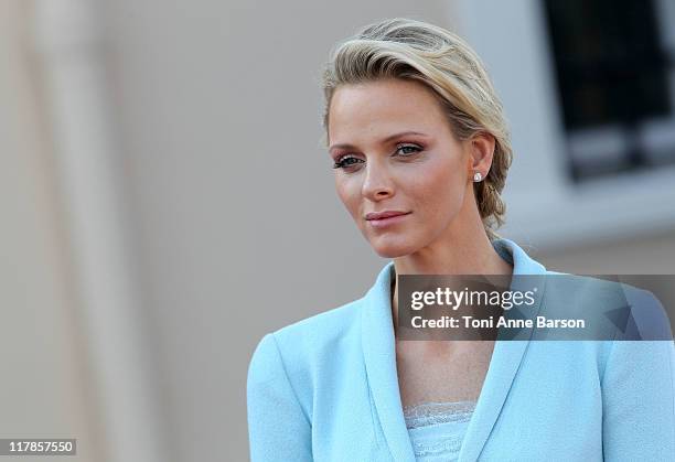 Princess Charlene of Monaco looks on after the civil ceremony of the Royal Wedding of Prince Albert II of Monaco to Charlene Wittstock at the...