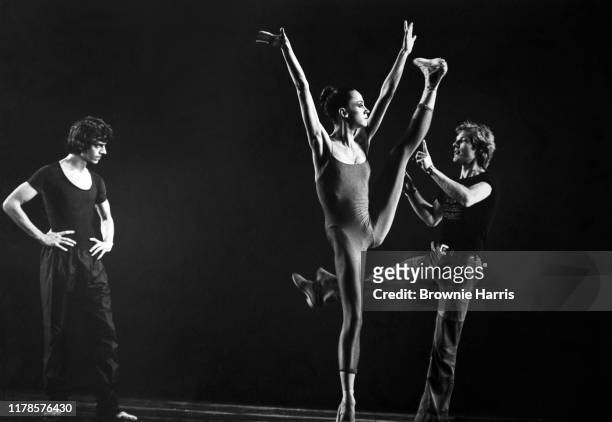 Danish ballet dancer and choreographer Peter Martins with unidentified dancers, New York, New York, January 10, 1980.