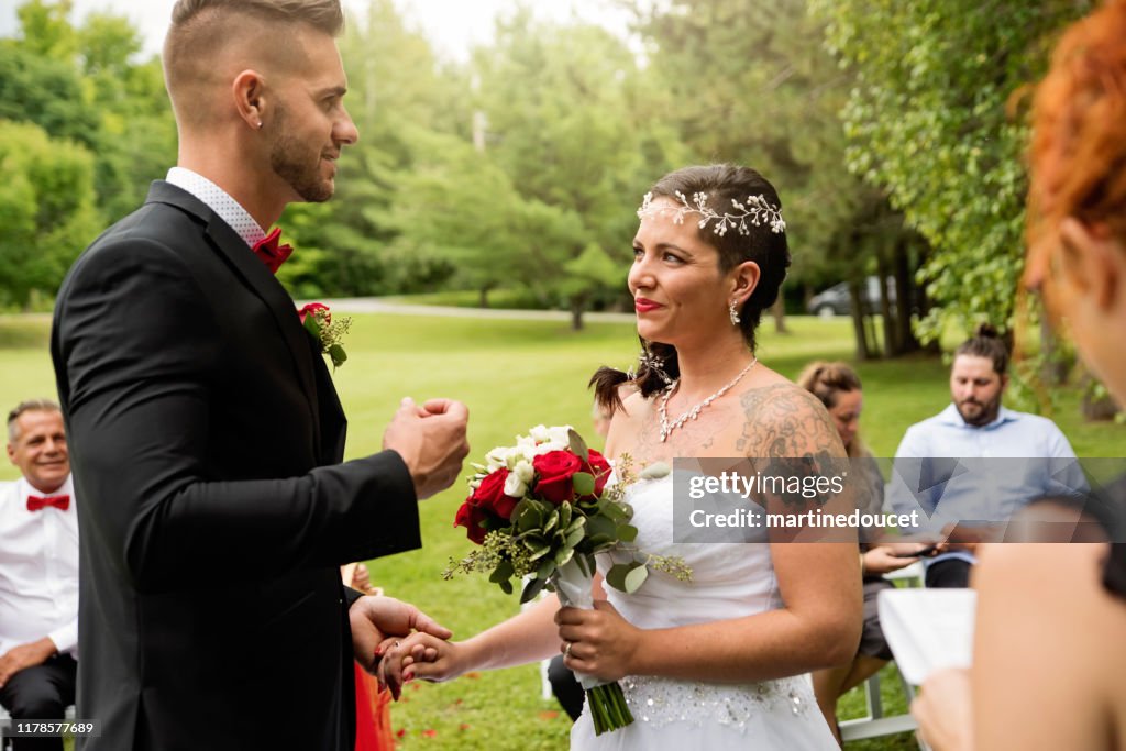 Intimate wedding ceremony for millennial couple.