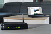 Home internet router on desk.