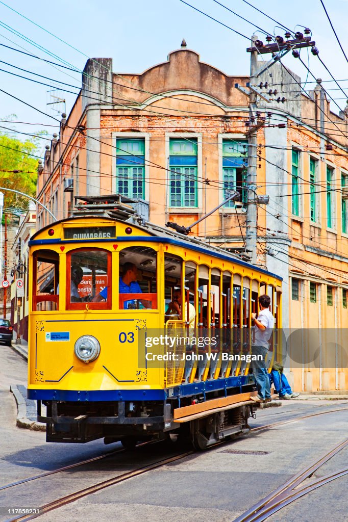 Yellow tram in Rio de Janeiro