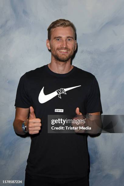 Mateusz Przybylko attends the recording of German ARD TV show 'Klein Gegen Gross - Das Unglaubliche Duell' at Studio Adlershof on October 27, 2019 in...