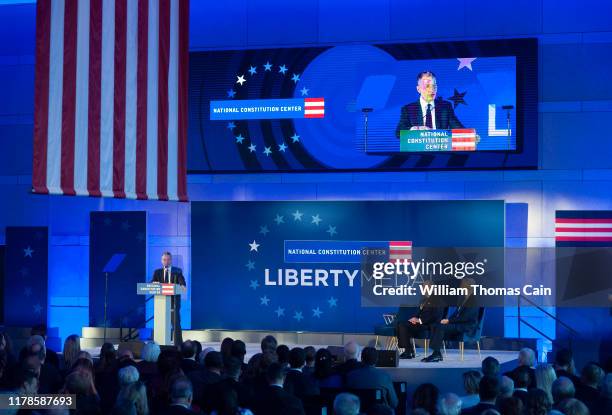 President and CEO of the National Constitution Center Jeffrey Rosen introduces retired Supreme Court Justice Anthony Kennedy and Supreme Court...