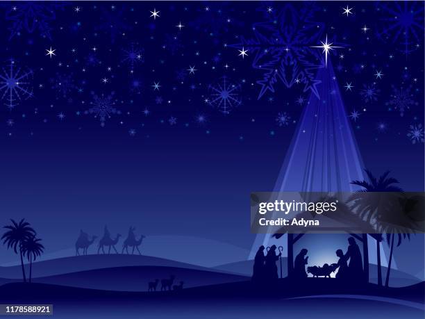 illustrazioni stock, clip art, cartoni animati e icone di tendenza di natività blu - natività