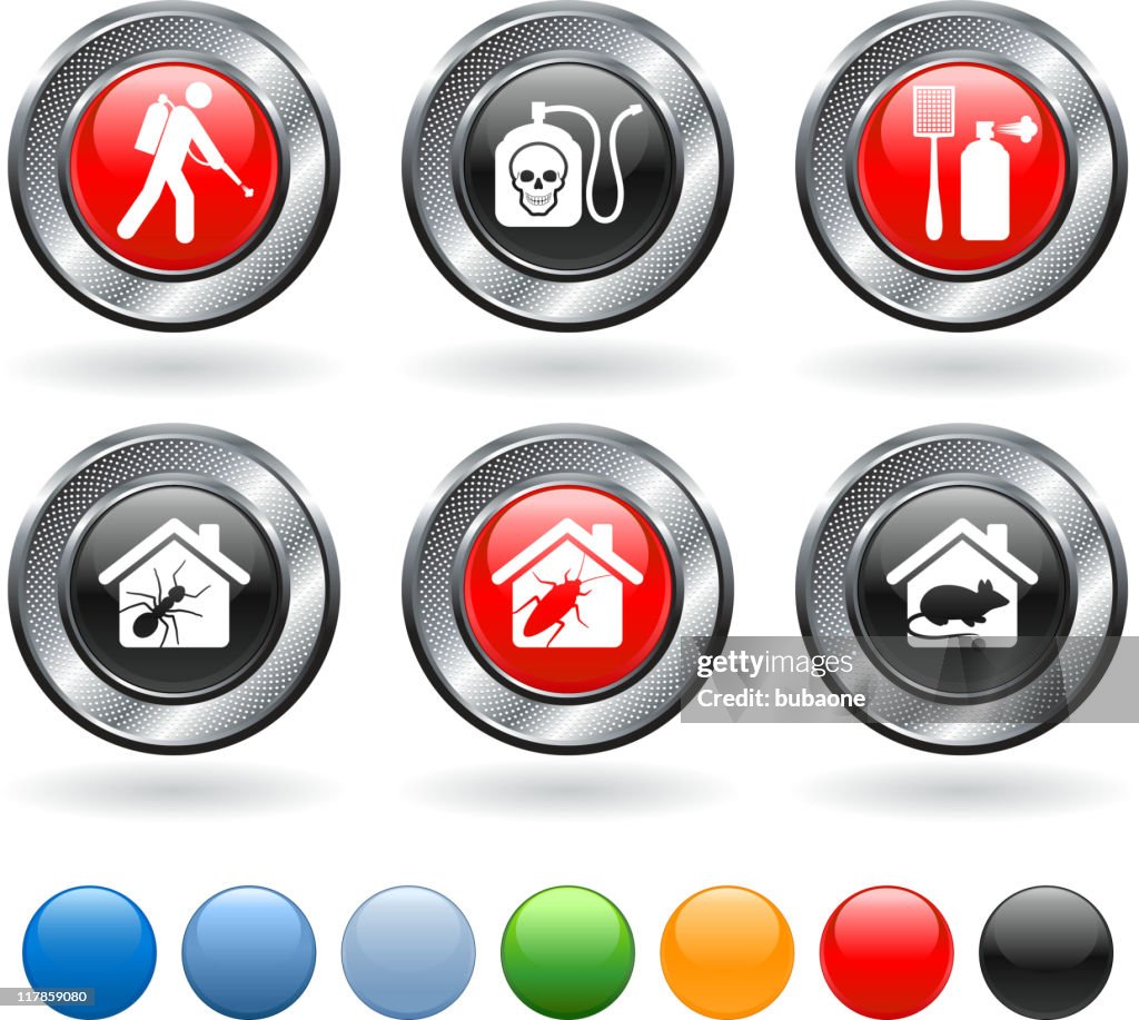 Exterminator royalty free vector icon set on metallic button