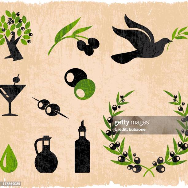illustrazioni stock, clip art, cartoni animati e icone di tendenza di verde oliva collezione su sfondo vettoriale royalty-free - oliva nera
