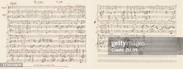 ilustrações de stock, clip art, desenhos animados e ícones de manuscript of the violet by wolfgang amadeus mozart, facsimile, 1885 - cultura austríaca