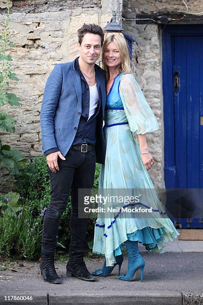 Kate Moss and Jamie Hince sighted outside The Swan pub the evening before their wedding on June 30, 2011 in Southrop, England.