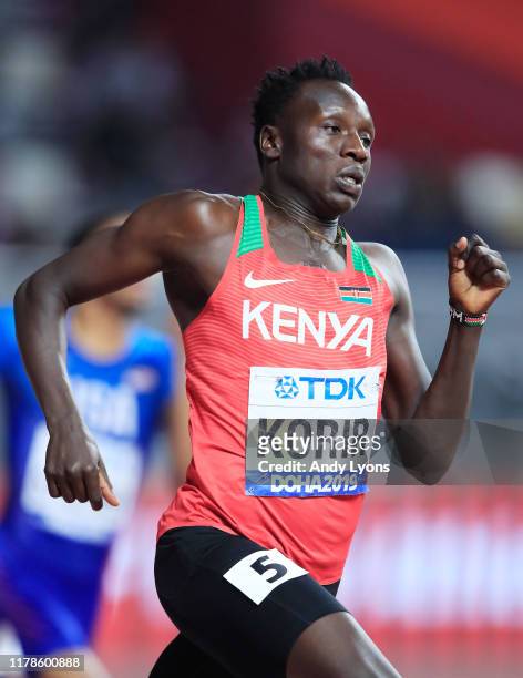 Emmanuel Kipkurui Korir of Kenya competes in the Men's 400 metres semi finals during day six of 17th IAAF World Athletics Championships Doha 2019 at...