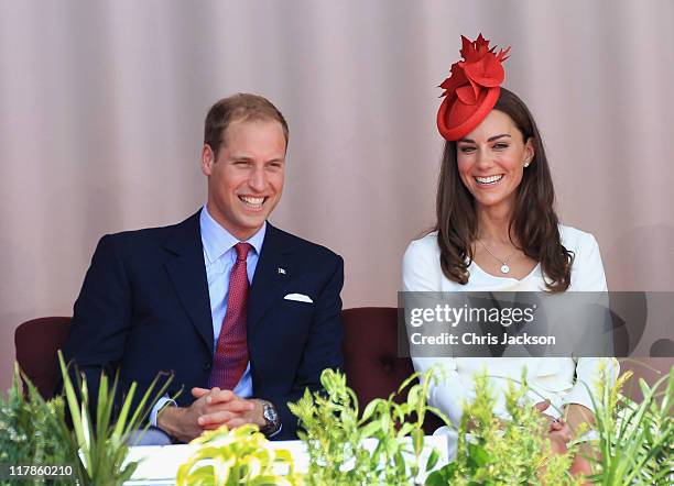 Prince William, Duke of Cambridge and Catherine, Duchess of Cambridge watch performaces on stage at Parliament Hill for Canada Day Celebrations on...