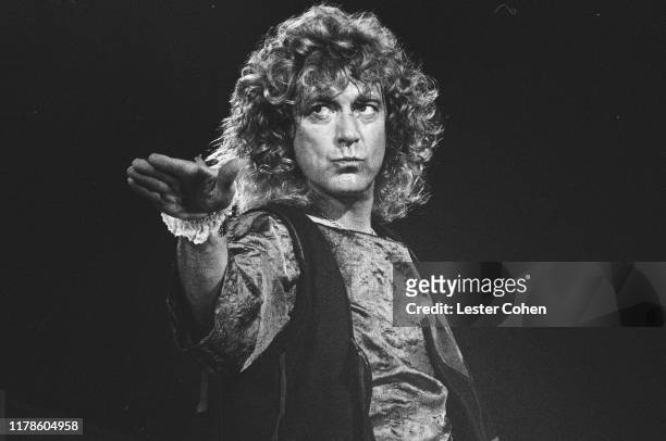 Robert Plant of Led Zeppelin performs onstage circa 1980.