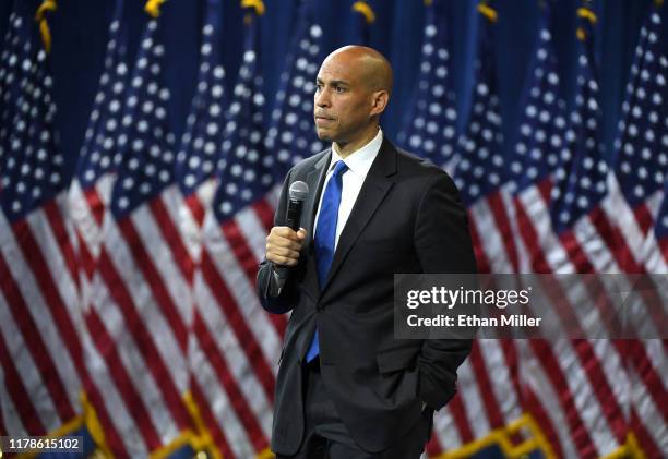 Democratic presidential candidate and U.S. Sen. Cory Booker listens to a question from an audience member during the 2020 Gun Safety Forum hosted by...