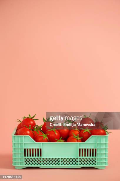 cherry tomatoes - crate stock pictures, royalty-free photos & images
