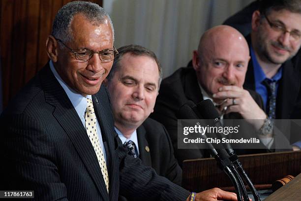 Administrator Charles Bolden Jr. Addresses the National Press Club Newsmakers Luncheon as astronaut and space shuttle commander Capt. Mark Kelly...