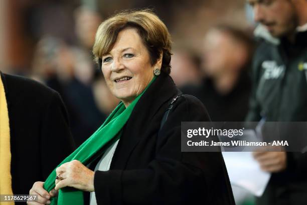 Celebrity Chef and Norwich City shareholder Delia Smith during the Premier League match between Norwich City and Manchester United at Carrow Road on...