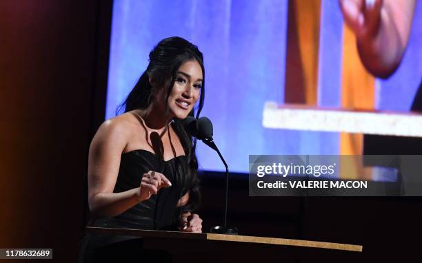 Actress Q'orianka Kilcher speaks onstage at the 11th Annual Governors Awards gala hosted by the Academy of Motion Picture Arts and Sciences at the...