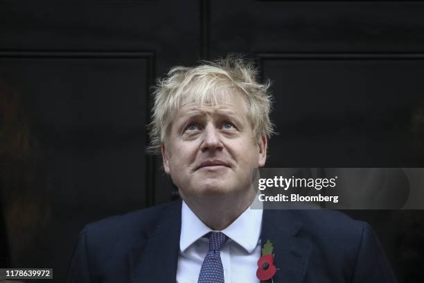 Boris Johnson, U.K. Prime minister, stands on the steps outside number 10 Downing Street during a promotional photo opportunity for the Royal British...