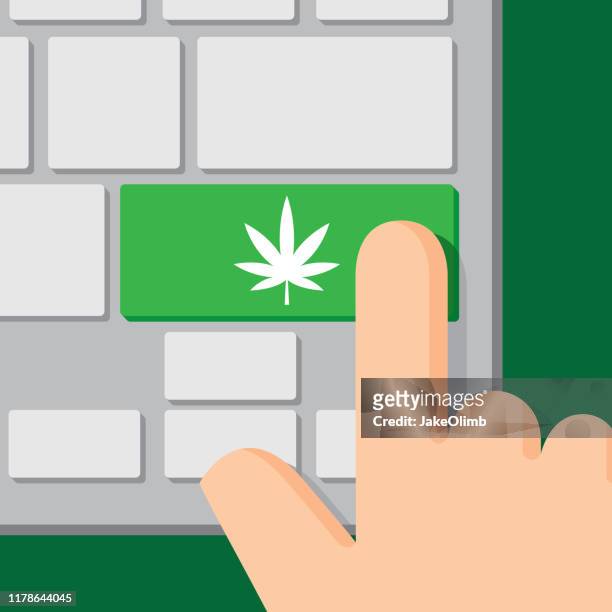 ilustraciones, imágenes clip art, dibujos animados e iconos de stock de botón teclado hoja de marihuana - marijuana joint