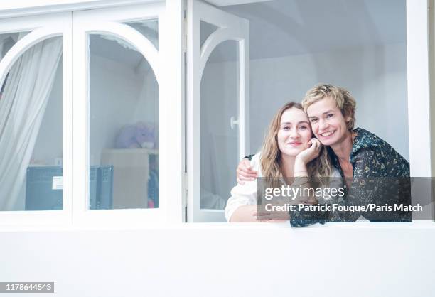 Actor and film director Sandrine Bonnaire is photographed with daughter Jeanne Hurt for Paris Match on September 24, 2019 in Paris, France.