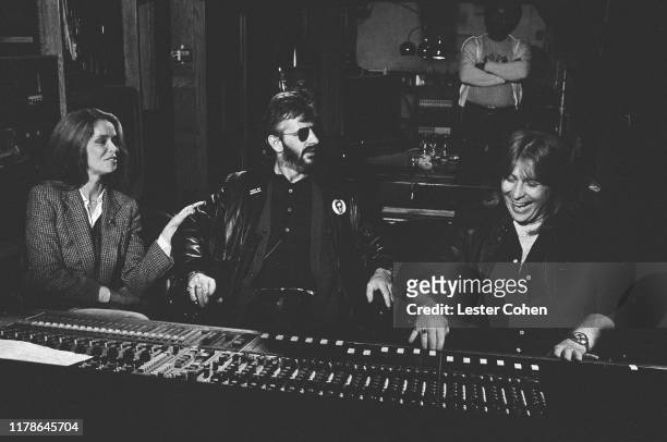 Barbara Bach,Ringo Starr and Dee Robb in studio circa 1986.