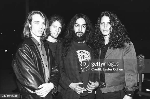Matt Cameron, Ben Shepherd, Kim Thayil and Chris Cornell of Soundgarden pose for a photo circa 1990.
