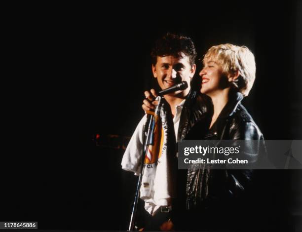 Sean Penn and Madonna perform onstage circa 1986.
