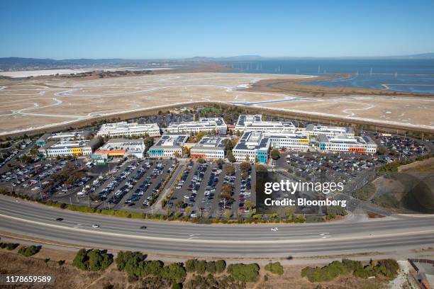 Facebook Inc. Headquarters stands in this aerial photograph taken above Menlo Park, California, U.S., on Wednesday, Oct. 23, 2019. Facebook is...