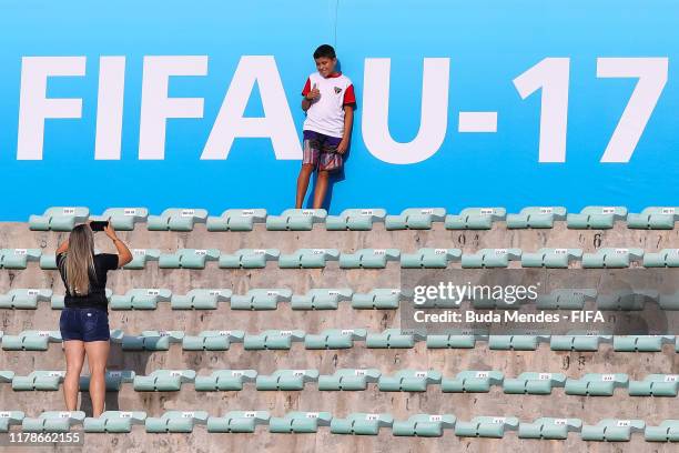 Fans take a photo before the FIFA U-17 Men's World Cup Brazil 2019 group F match between Solomon Islands and Italy at Valmir Campelo Bezerrao Stadium...