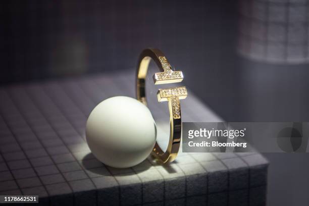 Jewelry is displayed in a window of the Tiffany & Co. Store on Fifth Avenue in New York, U.S., on Monday, Oct. 28, 2019. Tiffany & Co. May attract...