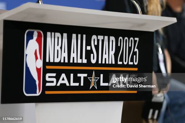 Photo of the NBA All-Star 2023 Salt Lake signage on October 23, 2019 at Vivint SmartHome Arena in Salt Lake City, Utah. NOTE TO USER: User expressly...