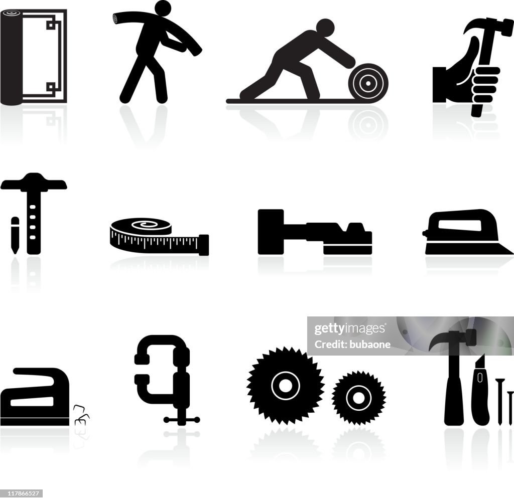 Carpenter black and white royalty free vector icon set