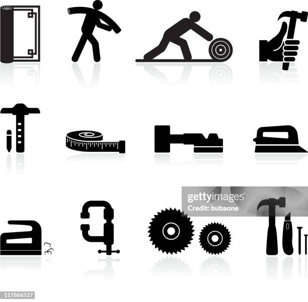 carpenter black and white royalty free vector icon set - installing stock illustrations