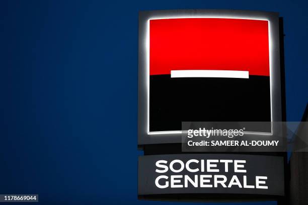 Picture taken on October 28 shows the logo of the Societe Generale bank, in Ouistreham, Normandy, northwestern France.