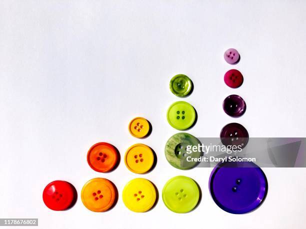 rows of buttons sorted by color - color coded stockfoto's en -beelden