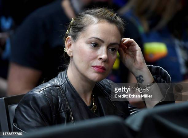 Actress Alyssa Milano attends the 2020 Gun Safety Forum hosted by gun control activist groups Giffords and March for Our Lives at Enclave on October...