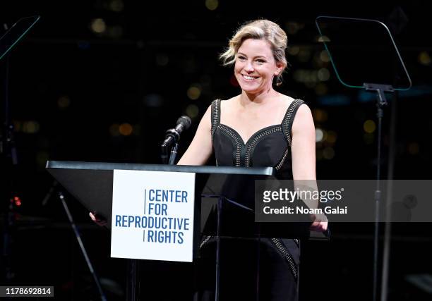 Elizabeth Banks speaks onstage at the Center For Reproductive Rights 2019 Gala at Jazz at Lincoln Center on October 28, 2019 in New York City.
