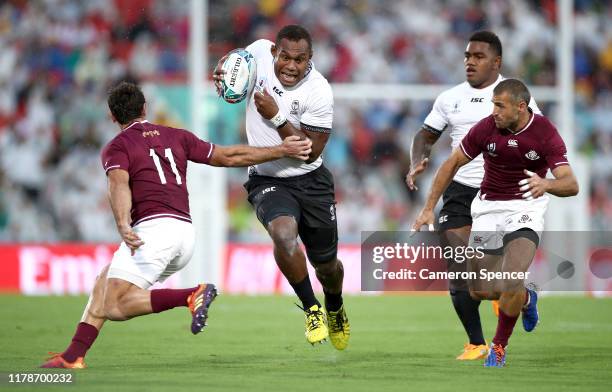 Leone Nakarawa of Fiji looks to evade Alexander Todua of Georgia during the Rugby World Cup 2019 Group D game between Georgia and Fiji at Hanazono...