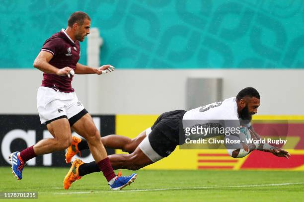 Waisea Nayacalevu of Fiji scores his team's first try during the Rugby World Cup 2019 Group D game between Georgia and Fiji at Hanazono Rugby Stadium...