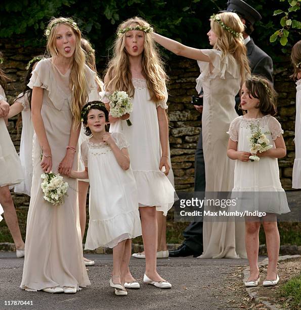 Bridesmaids at the wedding of Kate Moss and Jamie Hince at St. Peter's Church on July 1, 2011 in Abingdon, England.