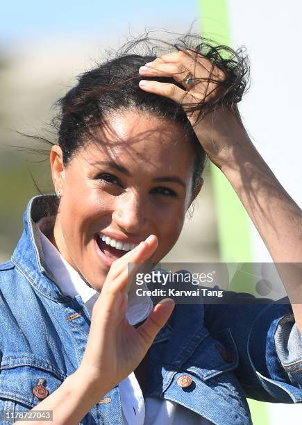 Meghan, Duchess of Sussex, ring detail, visits Monwabisi Beach with Prince Harry, Duke of Sussex, where they learn about the work of ‘Waves for...