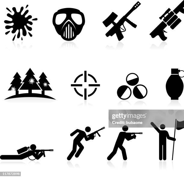 paintball black and white royalty free vector icon set - target shooting stock illustrations