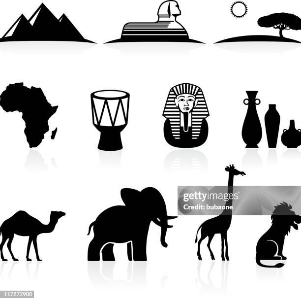 africa black and white royalty free vector icon set - desert safari stock illustrations