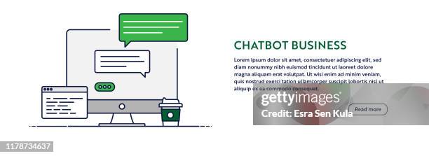 chatbot business concept with line computer illustration. minimal design for web banner, poster, flyer and brochure template with speech bubble icon. - it support desk stock illustrations