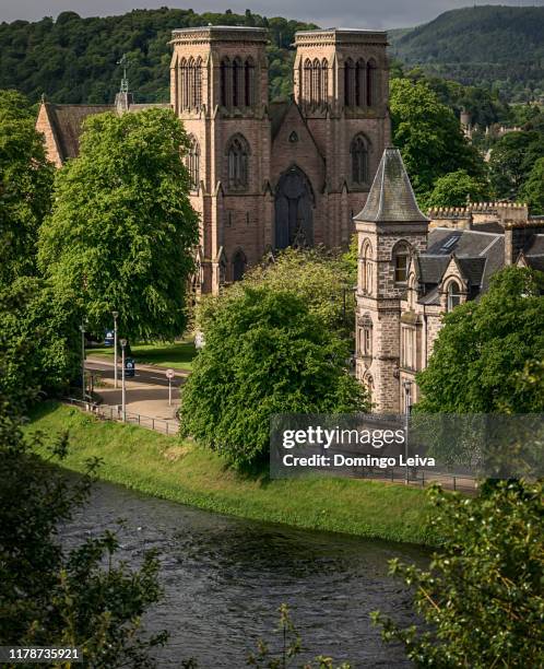 inverness cathedral and river ness in inverness, scotland - inverness stock pictures, royalty-free photos & images