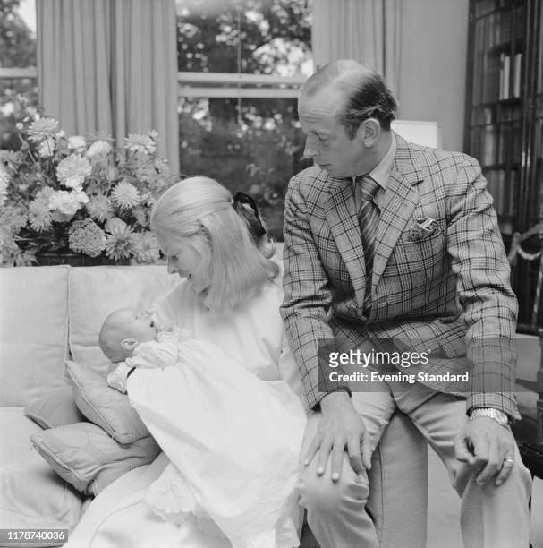 Prince Edward, Duke of Kent and Katharine, Duchess of Kent posed with their baby son Nicholas Windsor at home in London on 10th September 1970.